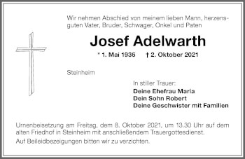 Traueranzeige von Josef Adelwarth von Memminger Zeitung