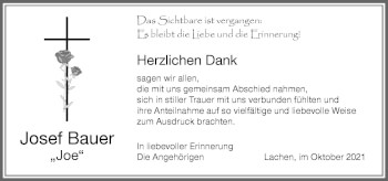 Traueranzeige von Josef Bauer von Memminger Zeitung