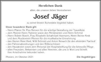 Traueranzeige von Josef Jäger von Allgäuer Zeitung, Kaufbeuren/Buchloe