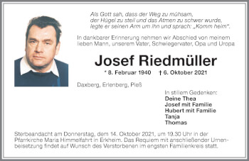 Traueranzeige von Josef Riedmüller von Memminger Zeitung