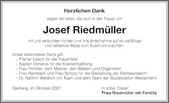 Traueranzeige von Josef Riedmüller von Memminger Zeitung