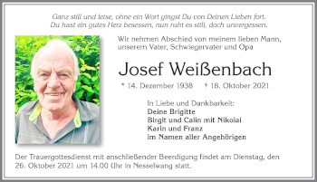 Traueranzeige von Josef Weißenbach von Allgäuer Zeitung, Füssen