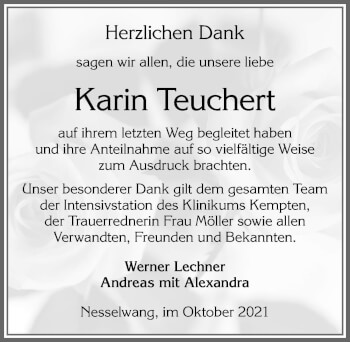 Traueranzeige von Karin Teuchert von Allgäuer Zeitung, Füssen