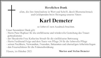 Traueranzeige von Karl Demeter von Allgäuer Zeitung, Füssen