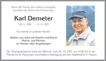 Traueranzeige von Karl Demeter von Allgäuer Zeitung, Füssen