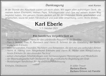 Traueranzeige von Karl Eberle von Memminger Zeitung