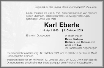 Traueranzeige von Karl Eberle von Memminger Zeitung
