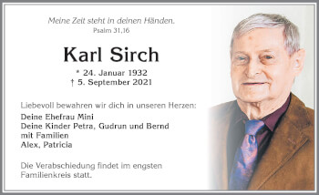 Traueranzeige von Karl Sirch von Allgäuer Zeitung,Kempten