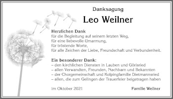 Traueranzeige von Leo Weilner von Allgäuer Zeitung