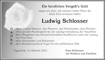 Traueranzeige von Ludwig Schlosser von Allgäuer Zeitung, Kaufbeuren/Buchloe