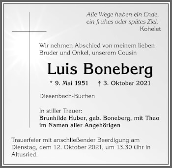 Traueranzeige von Luis Boneberg von Allgäuer Zeitung,Kempten