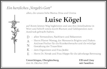 Traueranzeige von Luise Kögel von Allgäuer Zeitung, Marktoberdorf