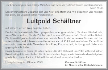 Traueranzeige von Luitpold Schäftner von Allgäuer Zeitung, Marktoberdorf