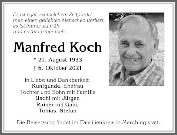 Traueranzeige von Manfred Koch von Allgäuer Zeitung, Kaufbeuren/Buchloe