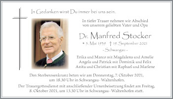 Traueranzeige von Manfred Stocker von Allgäuer Zeitung, Füssen