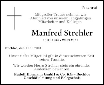 Traueranzeige von Manfred Strehler von Allgäuer Zeitung