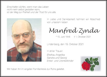 Traueranzeige von Manfred Zynda von Der Westallgäuer