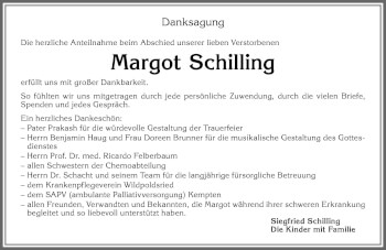 Traueranzeige von Margot Schilling von Allgäuer Zeitung,Kempten