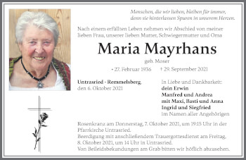 Traueranzeige von Maria Mayrhans von Allgäuer Zeitung