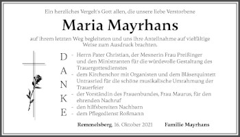 Traueranzeige von Maria Mayrhans von Allgäuer Zeitung, Marktoberdorf