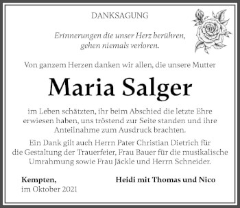 Traueranzeige von Maria Salger von Allgäuer Zeitung, Marktoberdorf