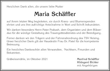 Traueranzeige von Maria Schäffler von Allgäuer Zeitung,Kempten
