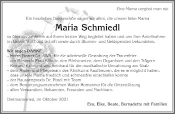 Traueranzeige von Maria Schmiedl von Allgäuer Zeitung,Kempten