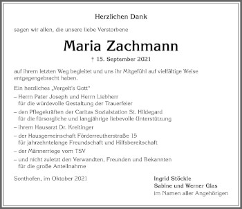 Traueranzeige von Maria Zachmann von Allgäuer Anzeigeblatt