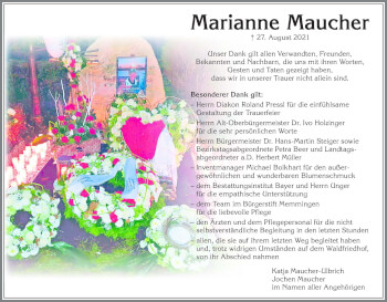 Traueranzeige von Marianne Maucher von Memminger Zeitung