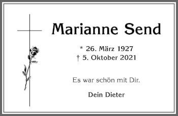 Traueranzeige von Marianne Send von Memminger Zeitung