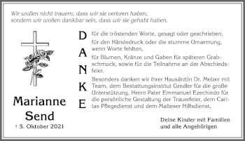 Traueranzeige von Marianne Send von Memminger Zeitung