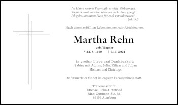 Traueranzeige von Martha Rehn von Allgäuer Zeitung, Kaufbeuren/Buchloe