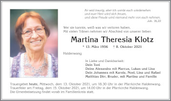 Traueranzeige von Martina Theresia Klotz von Allgäuer Zeitung,Kempten
