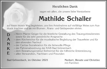 Traueranzeige von Mathilde Schaller von Memminger Zeitung