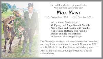 Traueranzeige von Max Mayr von Allgäuer Zeitung,Kempten