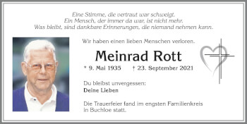 Traueranzeige von Meinrad Rott von Allgäuer Zeitung, Kaufbeuren/Buchloe