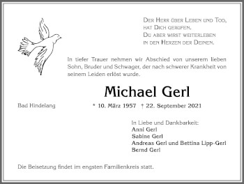 Traueranzeige von Michael Gerl von Allgäuer Anzeigeblatt