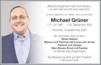 Traueranzeige von Michael Grüner von Memminger Zeitung