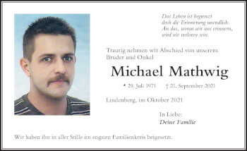 Traueranzeige von Michael Mathwig von Der Westallgäuer