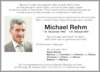 Traueranzeige von Michael Rehm von Memminger Zeitung
