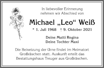 Traueranzeige von Michael Weiß von Allgäuer Zeitung,Kempten