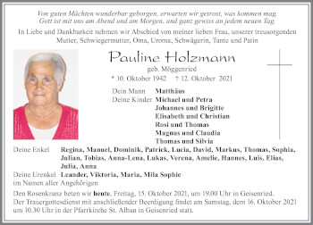 Traueranzeige von Pauline Holzmann von Allgäuer Zeitung, Marktoberdorf