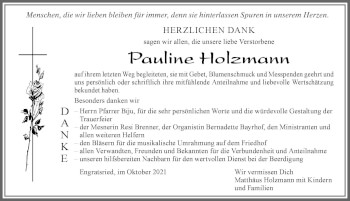 Traueranzeige von Pauline Holzmann von Allgäuer Zeitung, Marktoberdorf