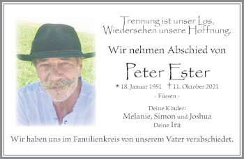 Traueranzeige von Peter Ester von Allgäuer Zeitung, Füssen