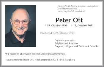 Traueranzeige von Peter Ott von Allgäuer Anzeigeblatt