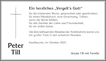 Traueranzeige von Peter Till von Allgäuer Zeitung, Kaufbeuren/Buchloe