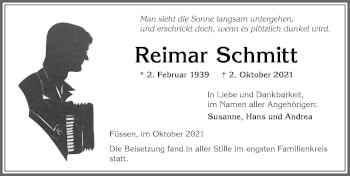 Traueranzeige von Reimar Schmitt von Allgäuer Zeitung, Füssen