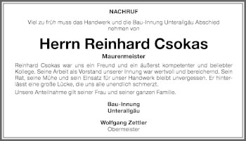 Traueranzeige von Reinhard Csokas von Allgäuer Zeitung