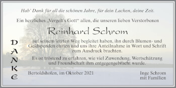 Traueranzeige von Reinhard Schrom von Allgäuer Zeitung, Marktoberdorf