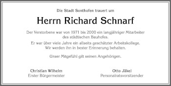 Traueranzeige von Richard Schnarf von Allgäuer Anzeigeblatt